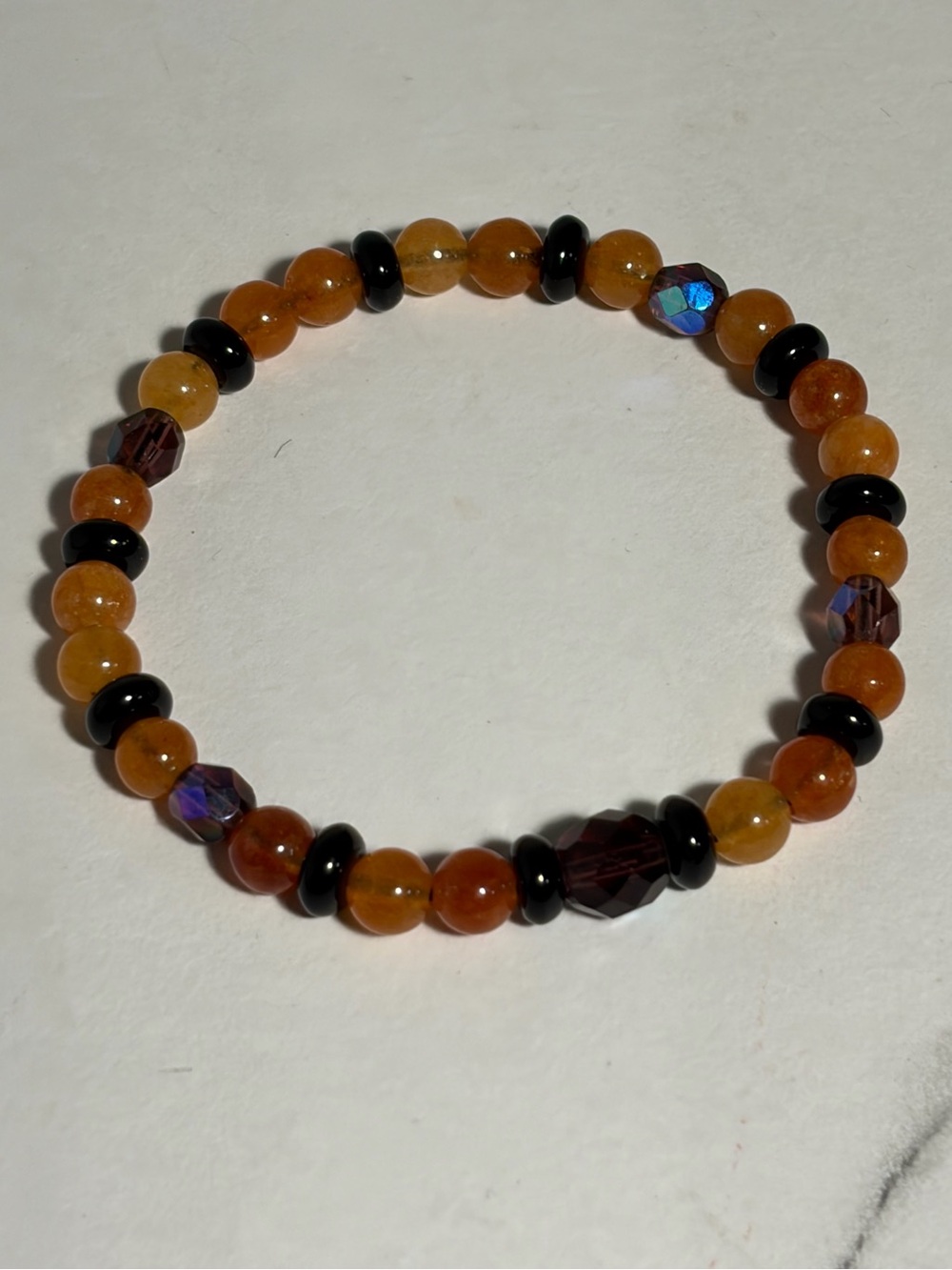 Orange and Black Glass Beaded Stretch Bracelet